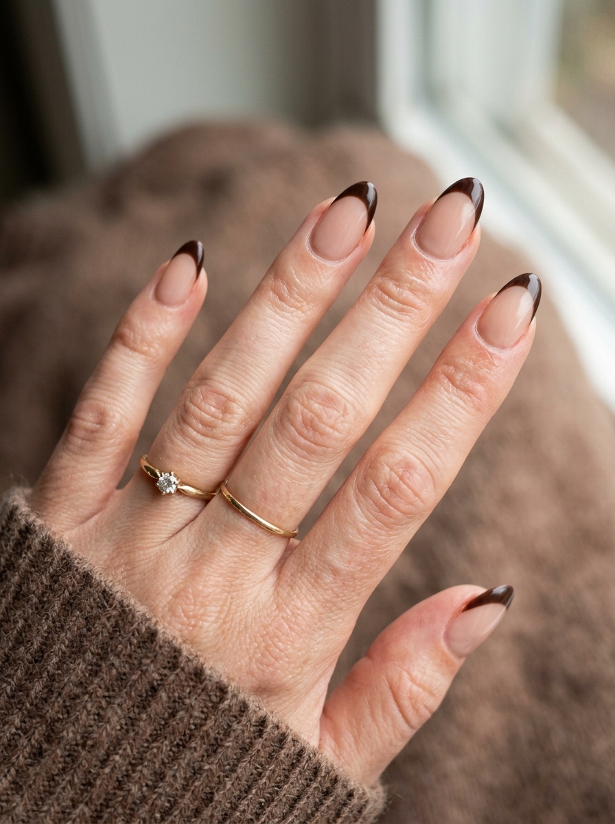 Espresso French Almond Nails als Brown French Nägel Inspiration 2026